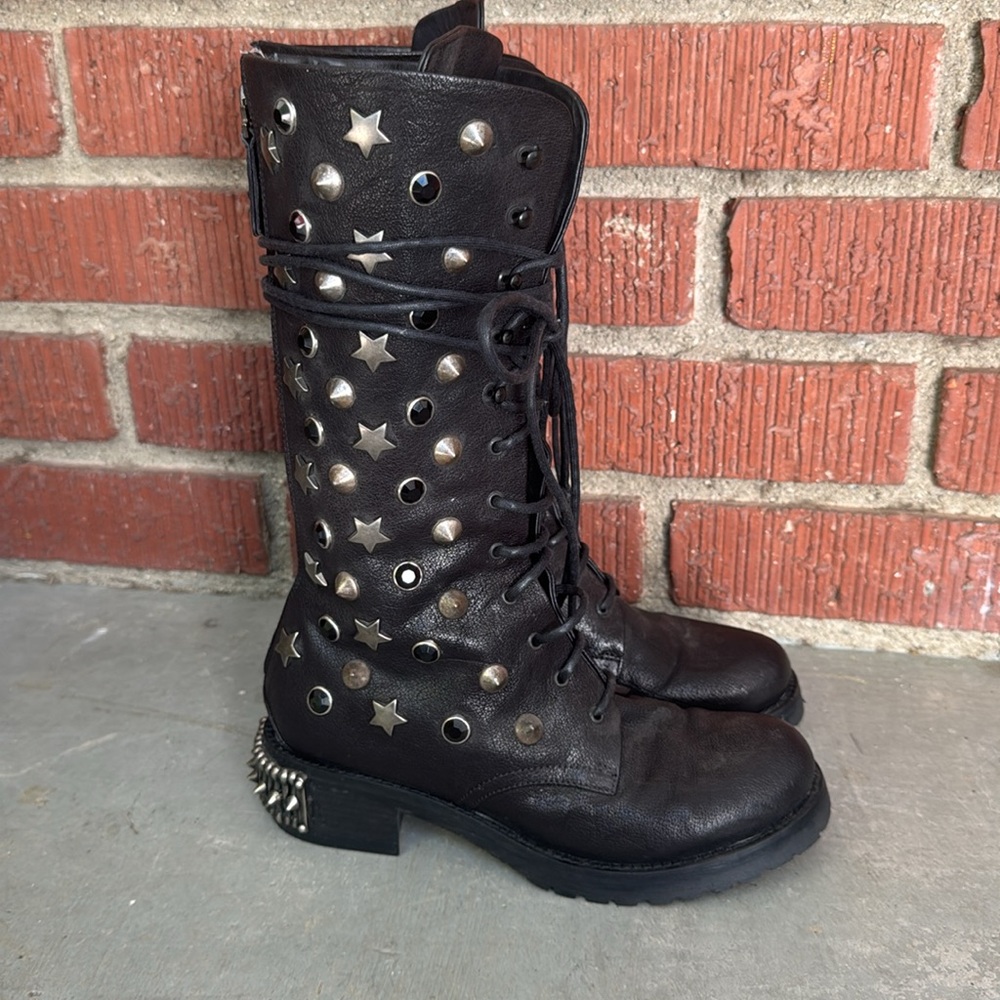 Baldan Embellished Leather Moto Boots - Picture 3 of 11